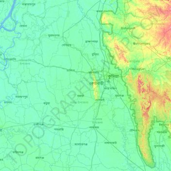 Cumilla District topographic map, elevation, terrain