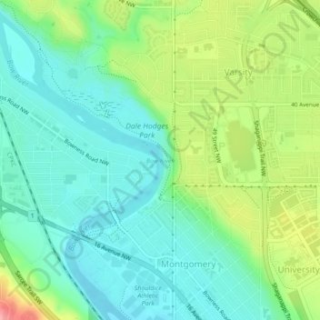 Bow River topographic map, elevation, terrain