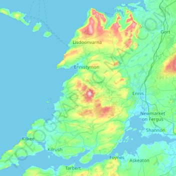 West Clare Municipal District topographic map, elevation, terrain