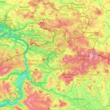 okres Děčín topographic map, elevation, terrain