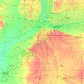 Saint Joseph County topographic map, elevation, terrain