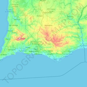 Algarve topographic map, elevation, terrain