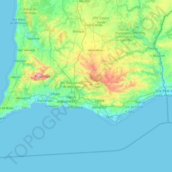 Algarve topographic map, elevation, terrain