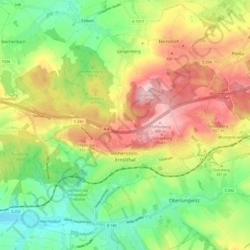 Hohenstein-Ernstthal topographic map, elevation, terrain