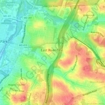 East Riverdale topographic map, elevation, terrain