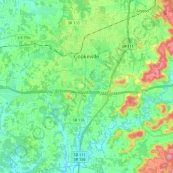 Cookeville topographic map, elevation, terrain