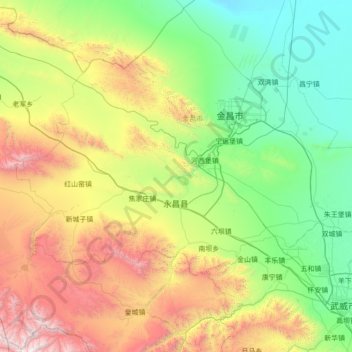 Yongchang County topographic map, elevation, terrain