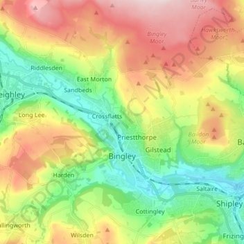 Bingley topographic map, elevation, terrain