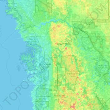 Citrus County topographic map, elevation, terrain