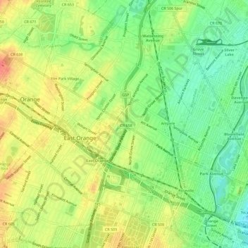 East Orange topographic map, elevation, terrain