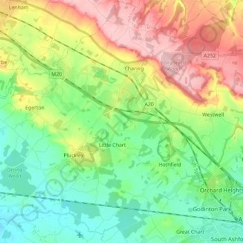 Upper Great Stour topographic map, elevation, terrain