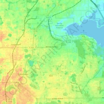 Winter Springs topographic map, elevation, terrain