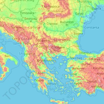 Balkans topographic map, elevation, terrain