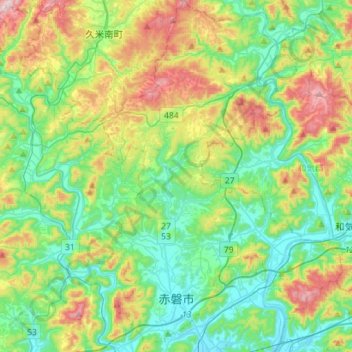 赤磐市 topographic map, elevation, terrain