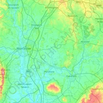 Wychavon topographic map, elevation, terrain