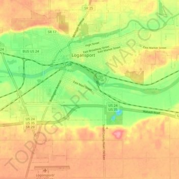 Logansport topographic map, elevation, terrain