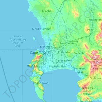 City of Cape Town topographic map, elevation, terrain