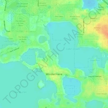 Windermere topographic map, elevation, terrain