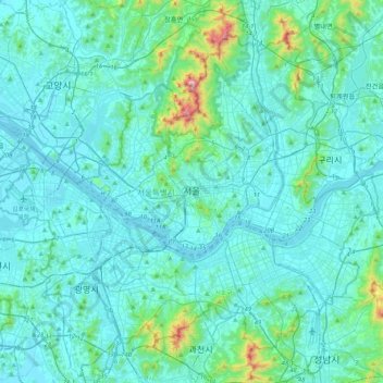 Seoul topographic map, elevation, terrain