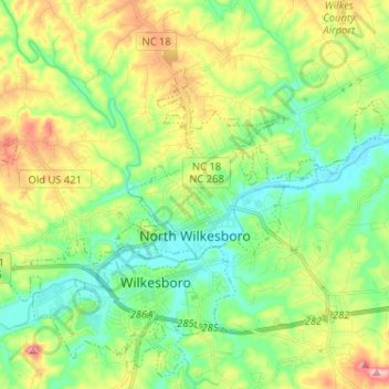 North Wilkesboro topographic map, elevation, terrain