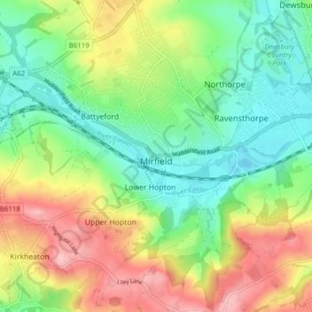 Mirfield topographic map, elevation, terrain