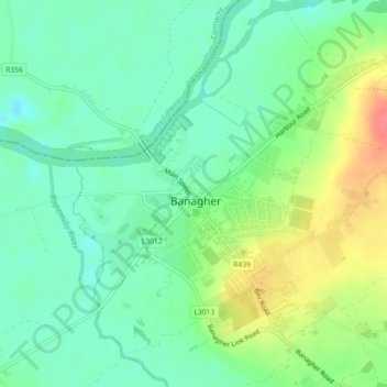 Banagher topographic map, elevation, terrain