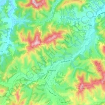 Aramits topographic map, elevation, terrain