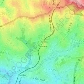 Telopea topographic map, elevation, terrain