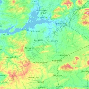 County Limerick topographic map, elevation, terrain