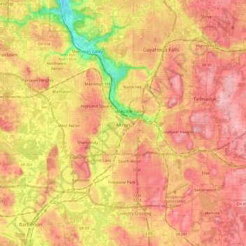 Akron topographic map, elevation, terrain