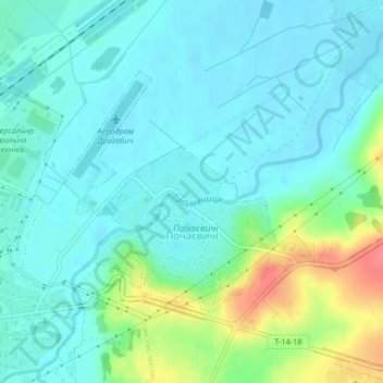 Pochaievychi topographic map, elevation, terrain