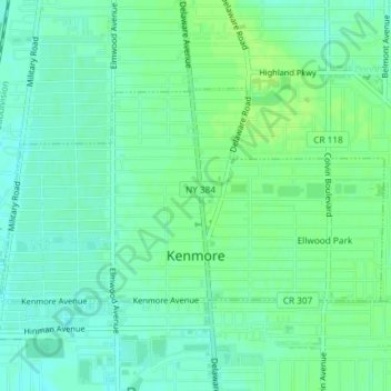 Kenmore topographic map, elevation, terrain
