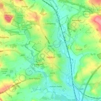 Ilkeston topographic map, elevation, terrain