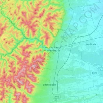 Neustadt an der Weinstraße topographic map, elevation, terrain