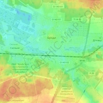Brody topographic map, elevation, terrain
