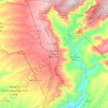 Waimea Canyon State Park topographic map, elevation, terrain