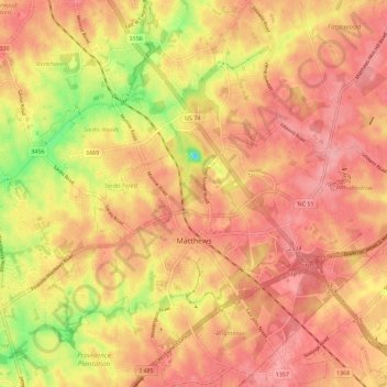 Matthews topographic map, elevation, terrain