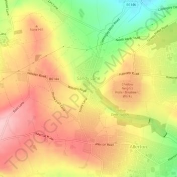 Sandy Lane topographic map, elevation, terrain