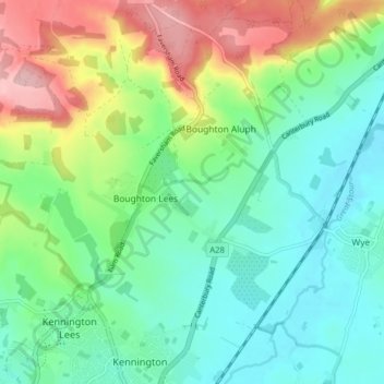 Boughton Aluph topographic map, elevation, terrain