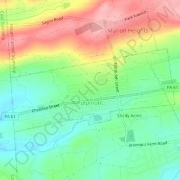 Kulpmont topographic map, elevation, terrain