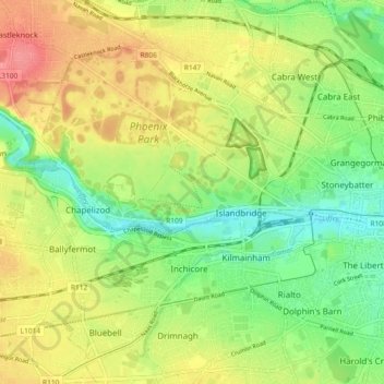 Dublin 8 topographic map, elevation, terrain
