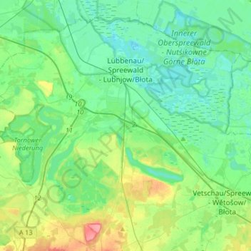 Lübbenau/Spreewald topographic map, elevation, terrain