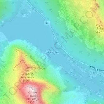 Bow Lake topographic map, elevation, terrain