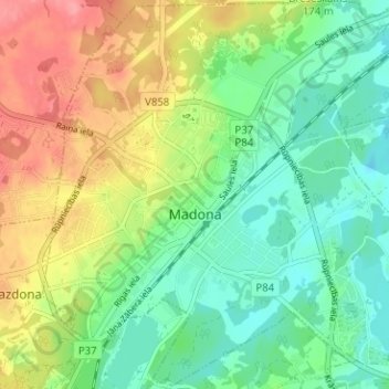 Madona topographic map, elevation, terrain