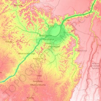 Kinshasa topographic map, elevation, terrain