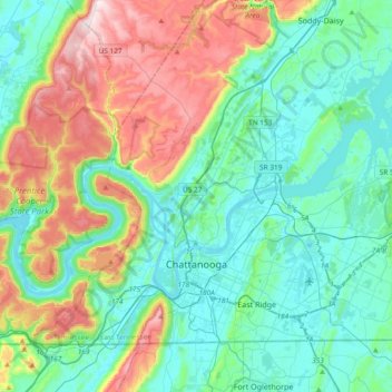 Chattanooga topographic map, elevation, terrain