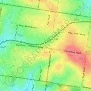 Surrey Hills topographic map, elevation, terrain