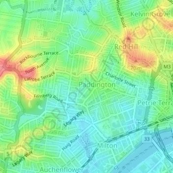 Paddington topographic map, elevation, terrain