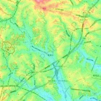 青葉区 topographic map, elevation, terrain