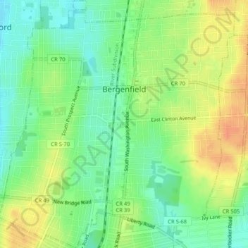 Bergenfield topographic map, elevation, terrain